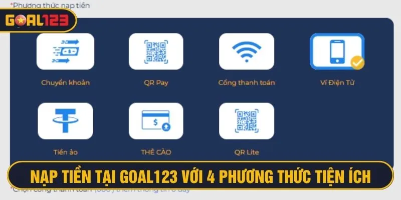 Goal123 cung cấp các 4 phương thức nạp tiền hiện đại, tiện ích