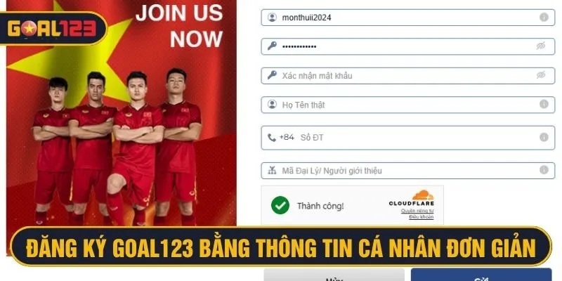 Điền thông tin cá nhân đăng ký Goal123 nhanh chóng và đơn giản