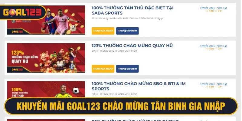 Tân binh được chào mừng với hàng loạt khuyến mãi Goal123 hấp dẫn