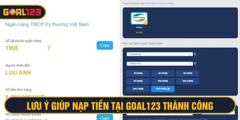 Chú ý vấn đề quan trọng để nạp tiền tại Goal123 suôn sẻ